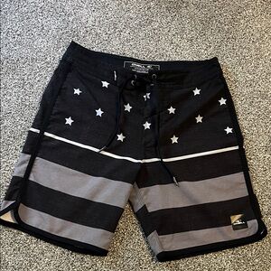 O'Neill Black & Gray Star Stripe Swim Board Shorts